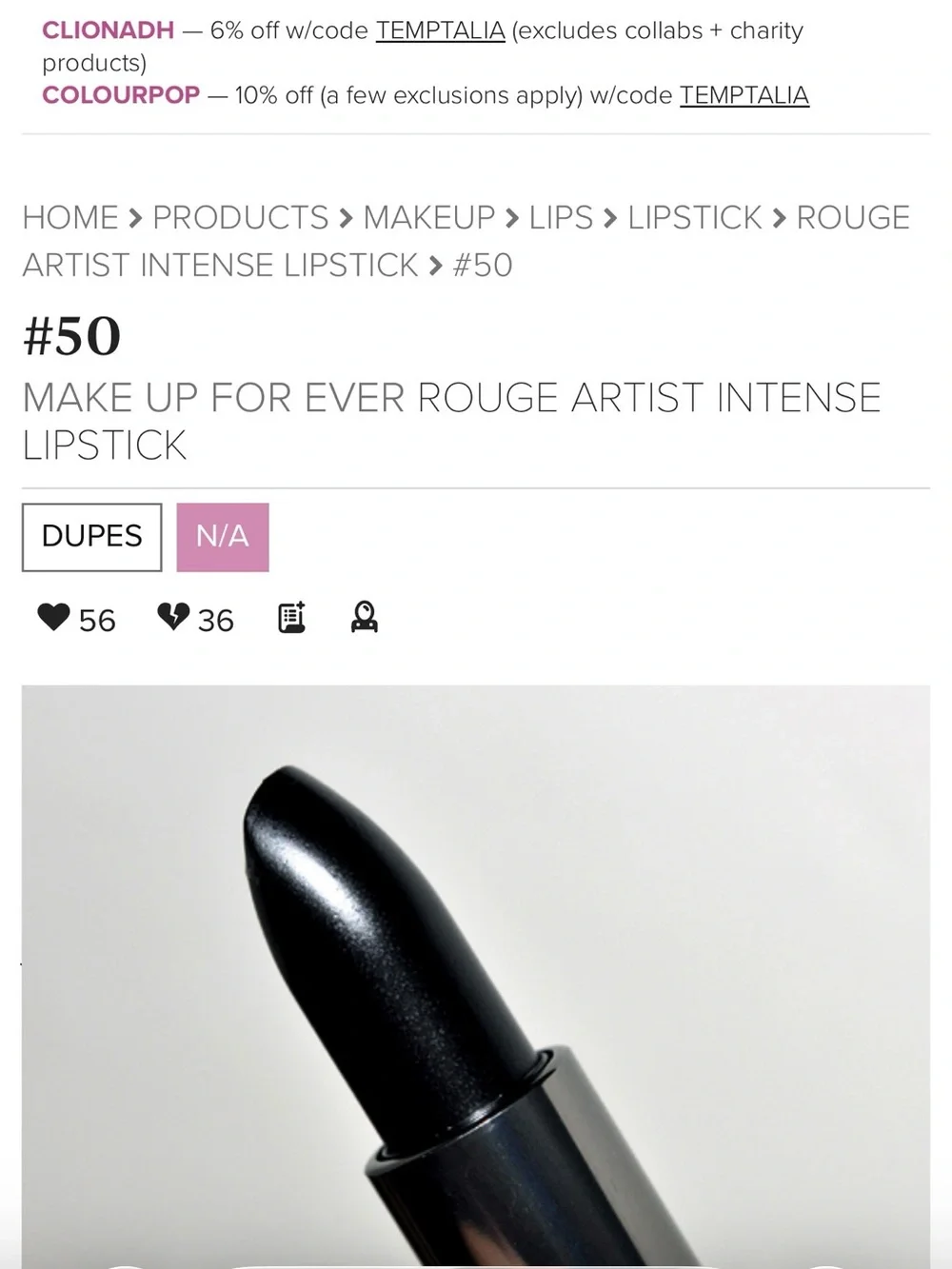 Makeup Forever Black Lipstick Creamy Matte Noir